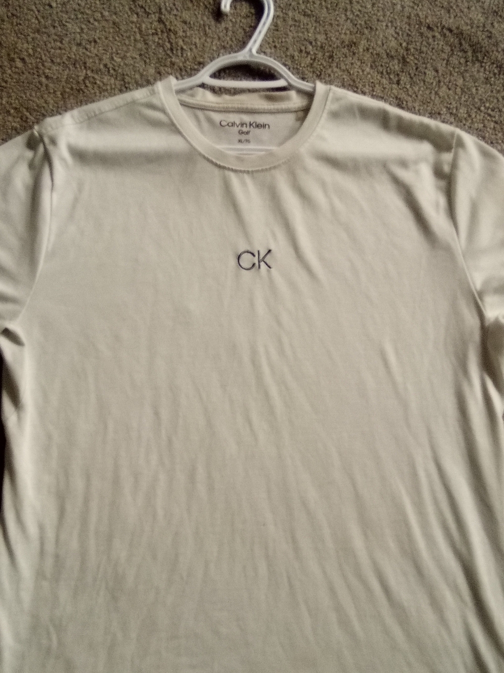 Calvin Klein Men’s Crewneck T-Shirt in Off-White with Navy CK Logo